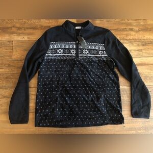 Kim Rogers Pullover Sweate Size Medium 1/4 Zip Black Long Sleeve Snowflake Front